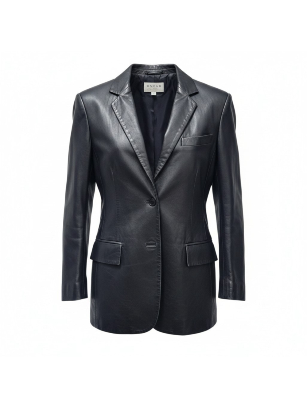 Oscar De La Renta Women's Black Genuine Leather 2-Button Center-Vent Jacket 10